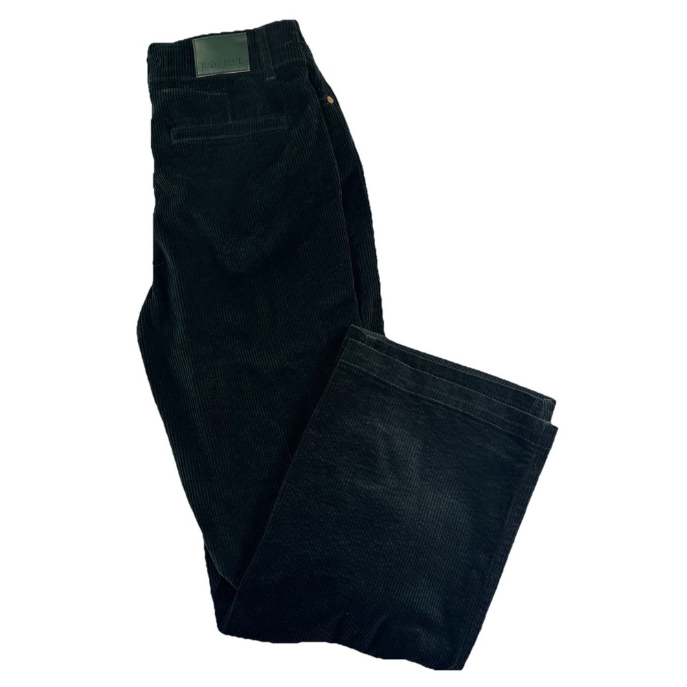 Judy Blue Womens  11/30 Black Corduroy Pants‎ High Rise Wide Leg Stretch Cotton